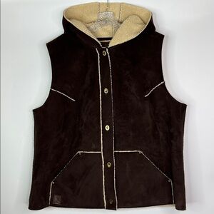 Vintage Lauren Ralph Lauren Brown Hooded Faux Suede Sherpa Lined Vest XXL